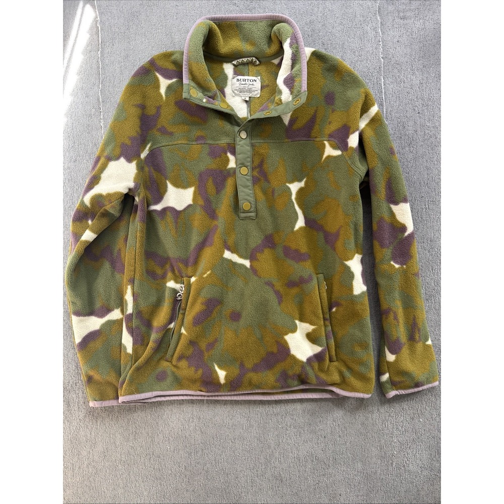 Burton Hearth Fleece Snap Pullover Women's Large Camo Green Purple Cozy‎